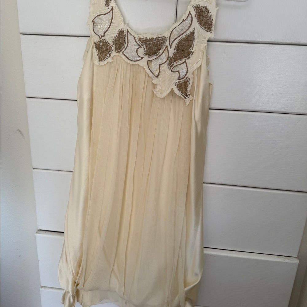 BCBGMaxAzria Cream Dress with Gold Embroidery